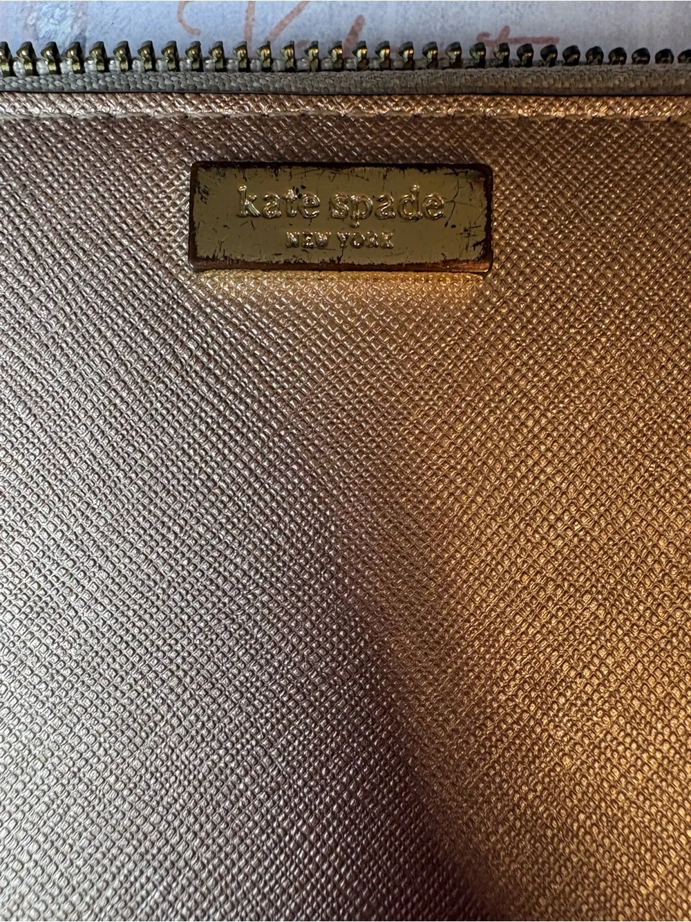 kate spade Metallic Rose Gold Zip Around Wallet with Wristlet